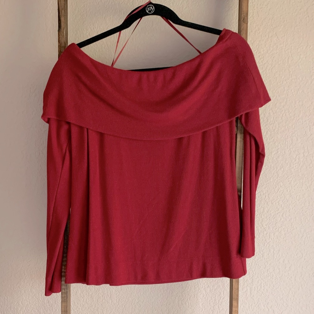 Loft Dark Red off shoulder top